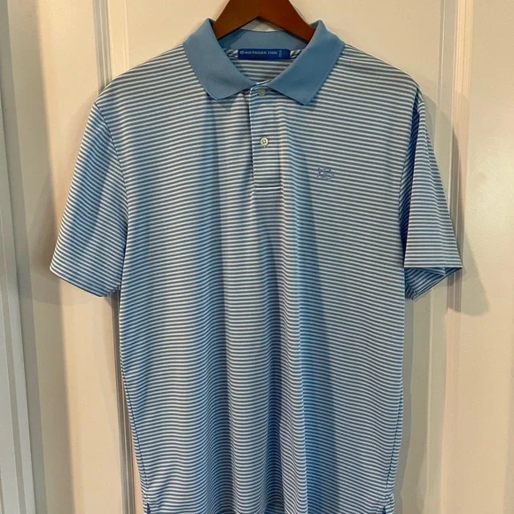 Southern Tide Men's Light Blue and White Striped Polo Shirt - Picture 3 of 8